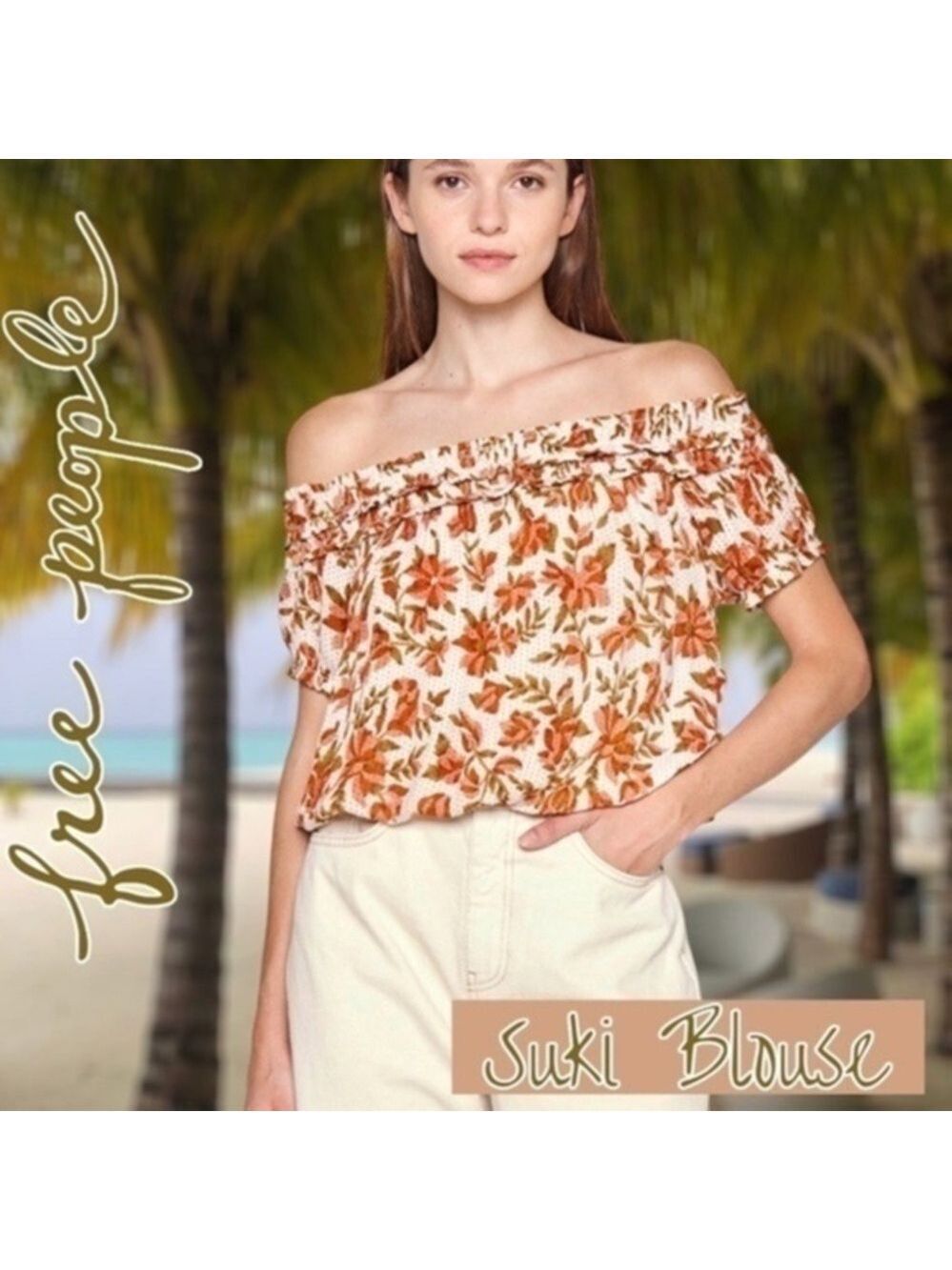 FREE PEOPLE NWT Suki Short Sleeve Floral Print Off/On The Shoulder Breezy Top/Lg